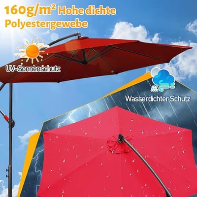 Dubbele LED Tuinparasol 292x150 cm | Bellavero Ovaal Balkon- en Terrasparasol met Knikfunctie, Handslinger, Zonnepaneel & 35 LED Lampjes | Robuust Stalen Frame, UV-Bescherming, Geventileerd & Weerb...