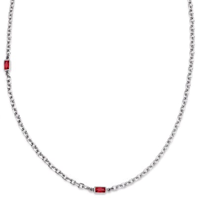 Prism | Zilverkleurige ketting met twee rode stenen van kristalglas