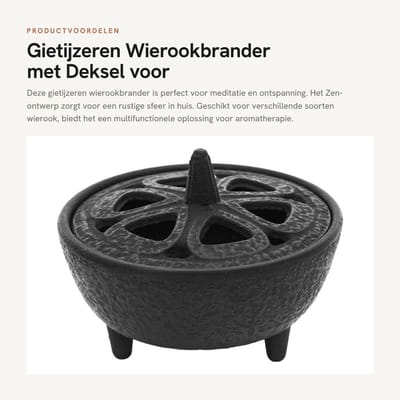 Dailygoods - Gietijzeren Wierookbrander met Deksel voor Meditatie