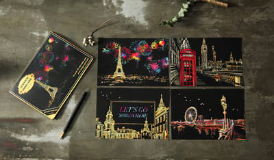 Ainy - Scratch Art Europa (A5) | 4 krastekening incl. kraspen | Kras tekeningen | Schilderen op kleuren kunst | hobby & creatief voor volwassenen en kinderen ( meisjes ) | Knutselen - ontspanningspakket