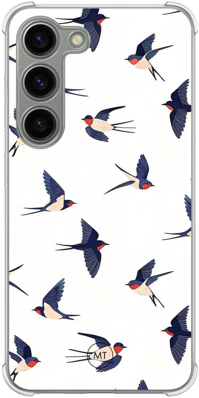 Hoesje (shockproof) geschikt voor Samsung Galaxy S23 - Birdies - Extra sterke case - TPU/polycarbonaat - Print - Blauw, Transparant
