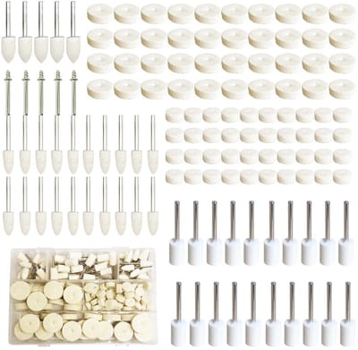 150 Stuks Vilt Polijstaccessoires, 5 Stijlen Polijstwielen met 3mm Shank voor Boor, Ideaal voor Houtbewerking, Sieraden en Polijsten van Diverse Materialen