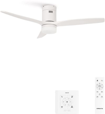 CREATE - Plafondventilator 40W silent 100% hout - S - Met licht - Controller voor wandmontage - WIND CALM NATURAL WOOD