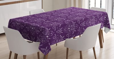 ABAKUHAUS Aubergine tafelkleed, Damastblad krullen, herberg en buitenruimte geschikt wasbaar print heldere kleuren geen vervaging, 140 x 200 cm, paars