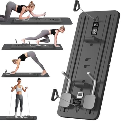WK Opvouwbare Multifunctionele Fitnessbank – 5-in-1 Buikspiertrainer & Full-Body Workout Station – Voor Thuisgebruik – Met Timer, Weerstandsbanden & Push-up Module-Grijs
