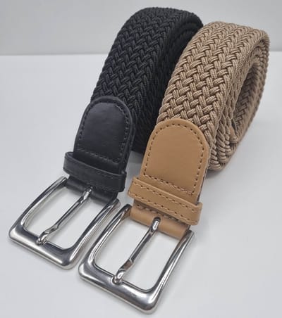 2 pack deal - Elastische riem - gevlochten broekriem - dames en heren riemen - Kleur 1 Beige 2 Zwart 105 cm