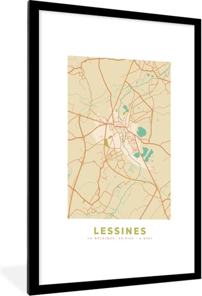 Fotolijst incl. Poster - Kaart - Plattegrond - Stadskaart - Vintage - Lessines - 60x90 cm - Posterlijst