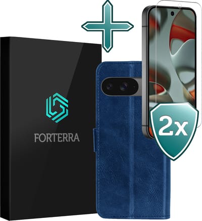 Hoesje Met 2x Screenprotector - Geschikt voor Google Pixel 10 - Luxe Pasjeshouder - Flip Case - Bookcase Portemonee - Kunstleer Book Case - Flipcase Hoes - Book Cover - Walletcase - Portemonneehoes - Donkerblauw