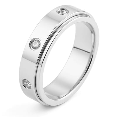 Anxiety Ring - (Zirkonia) - Stress Ring - Fidget Ring - Fidget Toys - Draaibare Ring - Spinning Ring - Zilver - (16.00mm / maat 50)