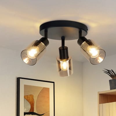 NETTLIFE Opbouwspot E14 - rond - 3-Lichts - cilinder Plafondspot - met glazen Lampkap - zwart - Moderne Plafondlamp - voor Keuken | Hal | Woonkamer - zonder lamp - L 20cm