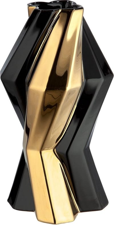 Keramische Vaas Canto – Zwart & Goud – 25 cm – Luxe Moderne Woondecoratie