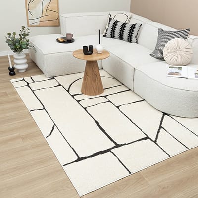 Fraai Japandi vloerkleed - Yori Blocks Creme/Zwart - 200x290cm
