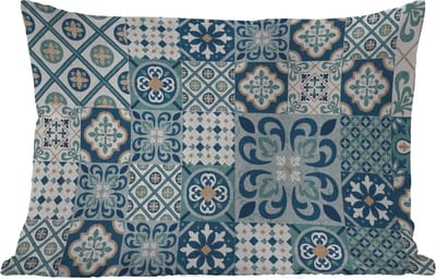 Buitenkussens - Tuin - Bloemen - Blauw - Design - Tegel - 50x30 cm