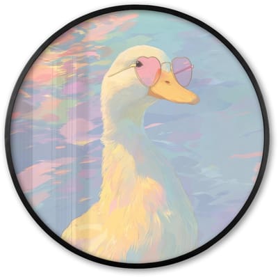 Poster in lijst Rond - Fotolijst 60x60 cm - Posters - Eend - Zonnebril - Water - Ronde posterlijst zwart - Decoratie - Wanddecoratie woonkamer - Muurdecoratie slaapkamer