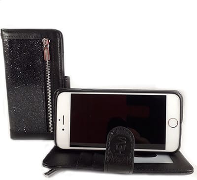 HEM Lederlook Hoesje Geschikt Voor Apple iPhone 12 Pro Max – Magic Glitter Antique Black (Zwart) Portemonnee Telefoonhoesje Met Rits