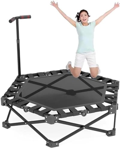 Mini Fitness Trampoline - Indoor Springkussen - Cardiotraining Thuis - Verstelbare Steunstang - 107 cm - Zwart