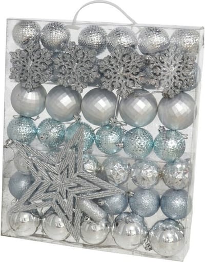 Gerimport Kerstballen - met ster piek - 57ST - zilver/blauw - kunststof