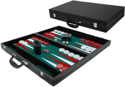 Backgammonkoffer zwart ingelegd vilt XL 53x8 cm