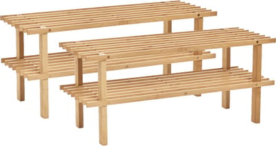 Set van 2x stuks bamboe houten schoenenrek/schoenenstandaard 2-laags 70 x 26 x 30 cm - schoenen opbergen