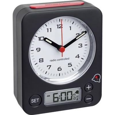 TFA 60.1511.01.05 - Wekker - Analoog - Cijfers - Digitale Alarminstelling - Radiogestuurde tijdsaanduiding - Snooze - Achtergrondverlichting - Zwart