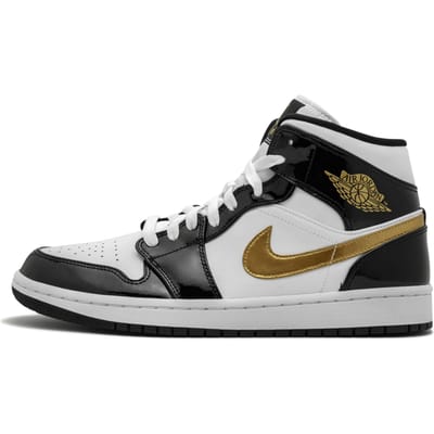 Air Jordan 1 Mid Patent SE Zwart Goud Heren Sneakers Wit Metallic-Goud 852542-007 41 black