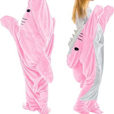 Livano Hoodie Deken Met Mouwen - Fleece Blanket - Dames - Heren - Kinderen - Plaid - Knuffeldeken - Onesie - Extra Zacht & Warm - Haai - Maat S