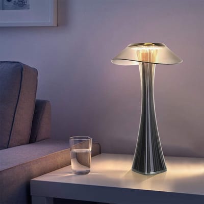 Glitzerlife - Tafellamp Nachtlamp Tafellamp - Dimbare LED Bedlamp - Touchbediening USB Oplaadbaar Batterij Nachtlicht Sfeerlamp voor Slaapkamer Camping - PMMA ABS - Ø15cm - Rookgrijs