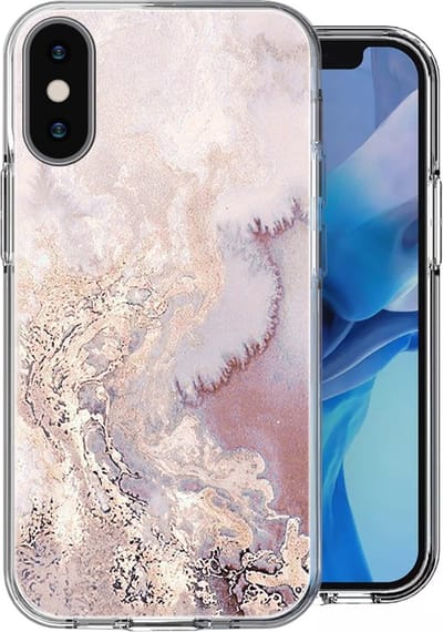 Hoesje geschikt voor iPhone X / XS - Siliconen Shock Proof Case Back Cover Hoes Marmer Roze