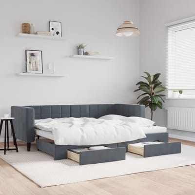 vidaXL - Slaapbank - onderschuifbed - en - lades - 80x200 - cm - fluweel - donkergrijs