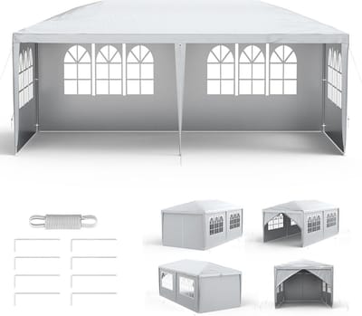 Vouwtent Paviljoen - Partytent Tuin - Feest Bruiloft - Waterdicht PE Materiaal - 3 x 6 Meter - Grijs