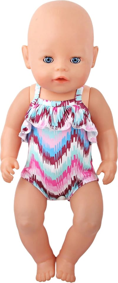 Vrolijke badpak met zigzagprint voor de pop - Poppenkleertjes voor Pop 43 cm - Badpak - Geschikt voor o.a. Baby Born