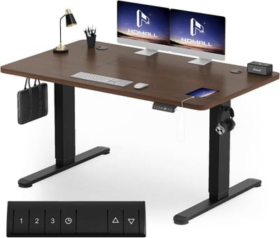 In Hoogte Verstelbaar Elektrisch Bureau 120x60 cm – Staand Bureau met Geheugenfunctie – Walnoot