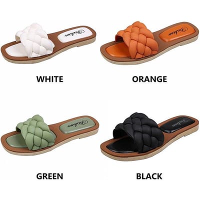 Zomer Outdoor Strand Geweven Platte Slippers Vrouwen Sandalen Open Teen Casual Indoor PU Leer Vierkante Teen Slipper Vrouwelijke Sandalias 36 wit
