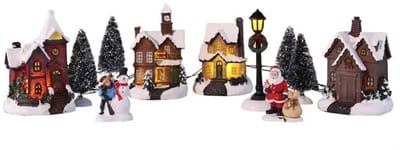 Dailygoods - Kerststad met Sneeuwdecoratie - 3D Kerstscène - LED-Lichthuisjes - Kleurrijk - Kerstmis Decoratie - Voor het Hele Gezin - 11 Onderdelen