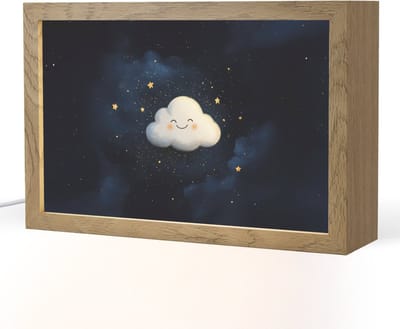 Nachtlampje 30x20 cm - Kinder lampje - Wolkje - Gezichtje - Sterren - Donkerblauw - Tafellamp kinderkamer - Slaapkamer lamp - Bedlamp kinderen - Kinderlampje stopcontact - Wandlamp babykamer - Nachtlampjes