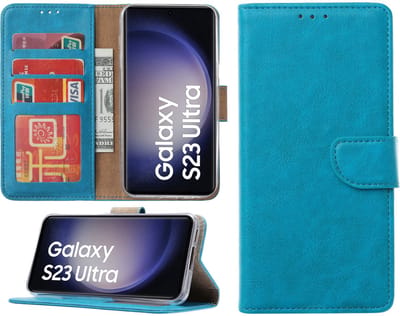 Samsung Galaxy S23 Ultra hoesje - Portemonnee Cover - Bookcase met pasjeshouder - Turquoise