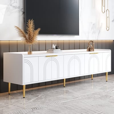 MODENUIT Tv-meubel - 3D Front Met Kabeldoorvoer - Voor Woonkamer En Slaapkamer - MDF Wit - 170x35x47,5 Cm