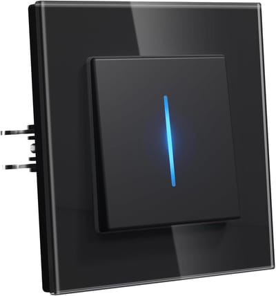 Inbouw Lichtschakelaar - Glazen Schakelaar - Moderne Verlichting - Blauw Oriëntatielicht - 33mm Diepte - Zwart