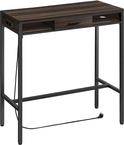 Bartafel met laadstation - Hoge tafel - Bureau - Asbruin - Spaanplaat, Staal - 40 cm x 99,8 cm x 104,6 cm