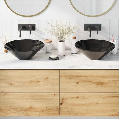 vidaXL - Wastafels - 2 - st - Ø42x14 - cm - keramiek - glanzend - zwart