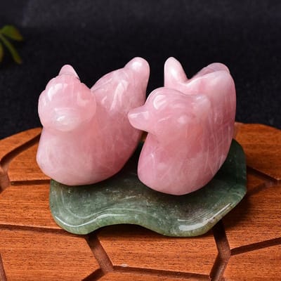 1 Set Rozenkwarts Mandarijneend Natuurlijke Kristalsteen Gesneden Liefde Symbool Figuur Lotusblad Decoratief Woondecoratie Ornamenten 2inch