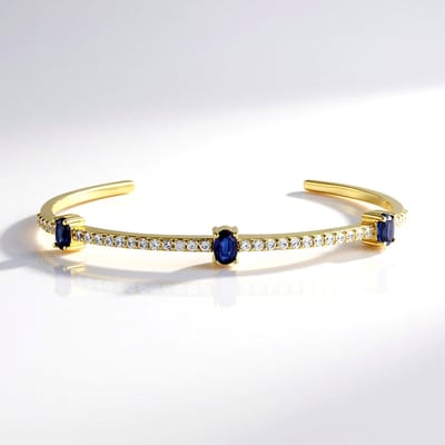 Cavill - Zilveren Armband Verguld - Nepal Kyaniet Ovaal 1,555 ct + Cambodjaanse Zirkonia Rond 1,729 ct - Stijlvol & Elegant - Luxe Dames Sieraad