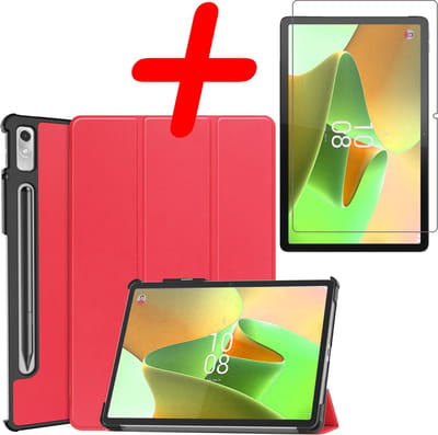 Hoesje Geschikt voor Lenovo Tab P11 Pro - Met Screenprotector - Trifold Bookcase - Hard Cover Case - Met Uitsparing Geschikt voor Lenovo Pen - Hardcover Book - Tablet Hoes - Rood