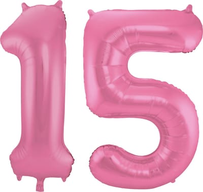 Folat Verjaardag Leeftijd folieballon - 15 jaar - roze - 86 cm - cijferballon groot