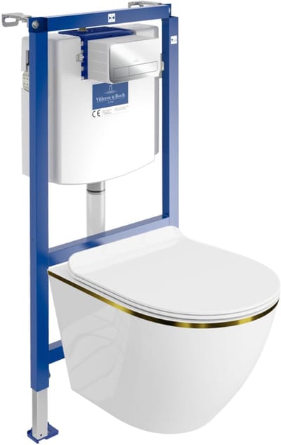 Villeroy&Boch Inbouwreservoir Complete Toiletset ViConnect H112 - Inbouw WC Hangtoilet Wandcloset SOFI SLIM GOLD LINE - Bedieningsplaat Chroom - Voorwandelement voor toilet - Installatiesysteem
