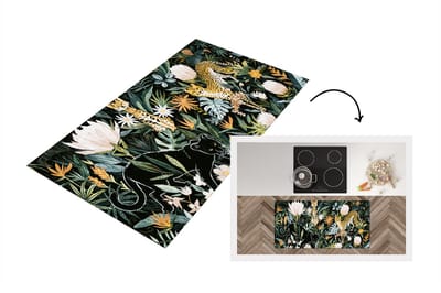 Keukenloper - Loper keuken - Jungle - Planten - Kat - 120x60 cm - Keukenloper vinyl