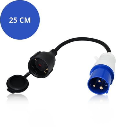 Campingstekker - 25cm - IP44 - CEE stekker - Verlengsnoer - Schuko-Stopcontact