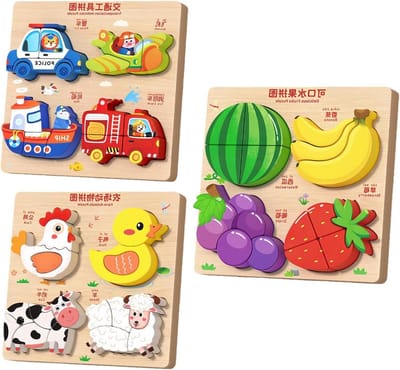 Houten Puzzels - Leerspeelgoed Boerderijdieren - Educatief Spel - Bevordert Fijne Motoriek - 20 x 20 cm - Multicolor