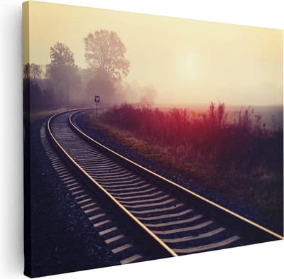 Artaza Canvas Schilderij Treinspoor - 40x30 cm - Klein - Wanddecoratie Herfst - Muurdecoratie Natuur - Kamer Accessoires Landschap