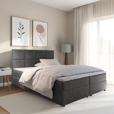 Boxspring met opbergruimte Sam - 140x200 cm - Antraciet - Inclusief Topper - Bed met Opbergruimte - Opberg boxspring - Bonellvering tot 100 kg